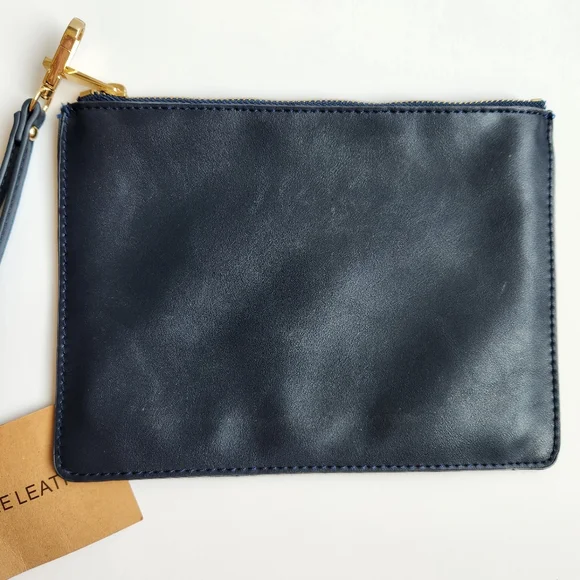 Savanna Genuine Leather Navy Wristlet Pouch Bag Zipper Soft New With Tags - Picture 4 of 15